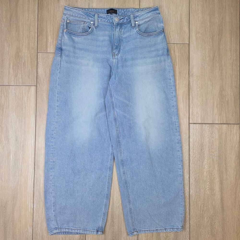 Quince Bella Stretch Barrel Jeans Women 30 High Rise TENCEL Organic Cotton Blue